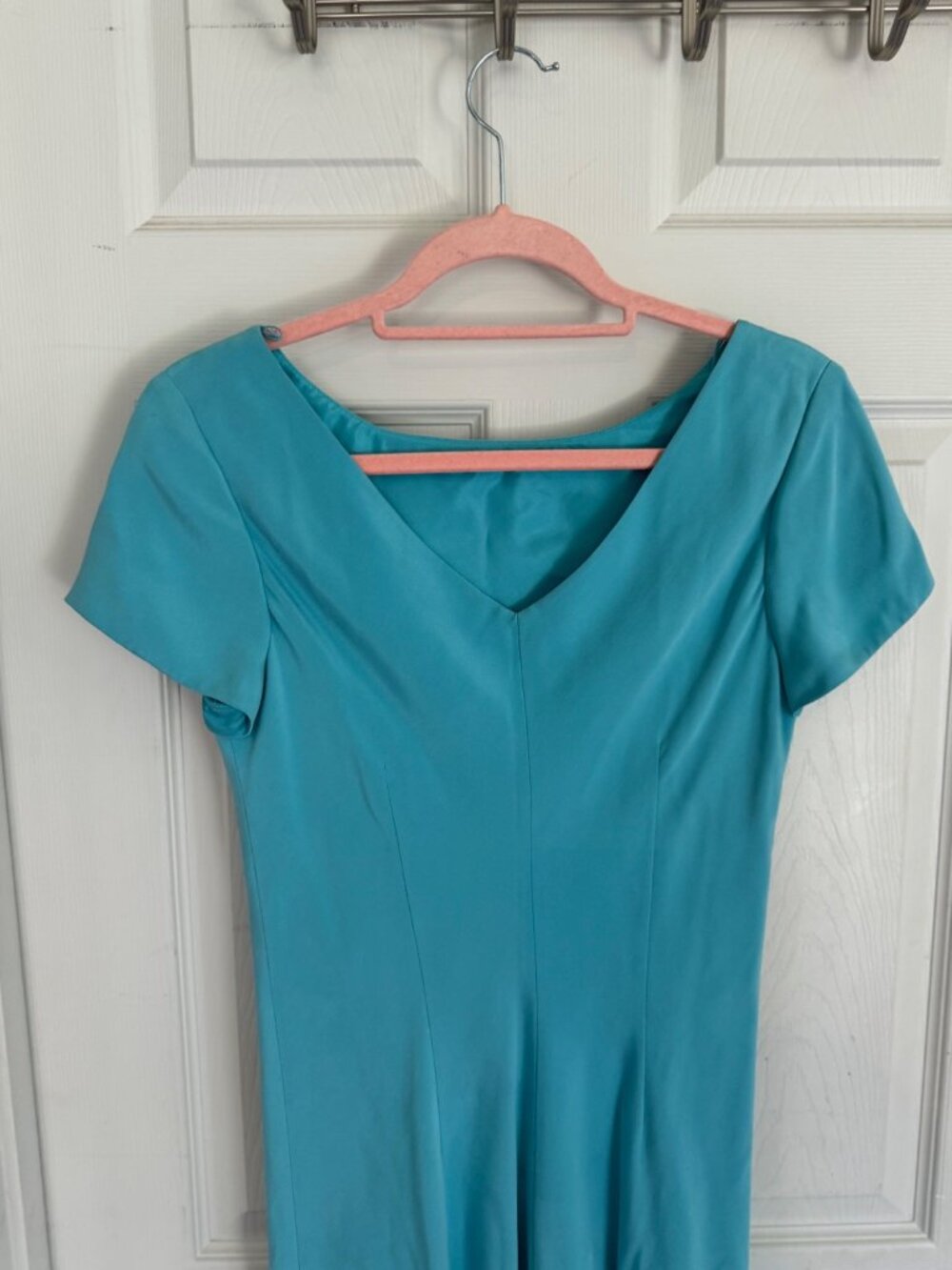 Vintage Jones New York Aqua Dress Slip Silk Vneck Satin Lightweight Short 10 - Picture 3 of 9